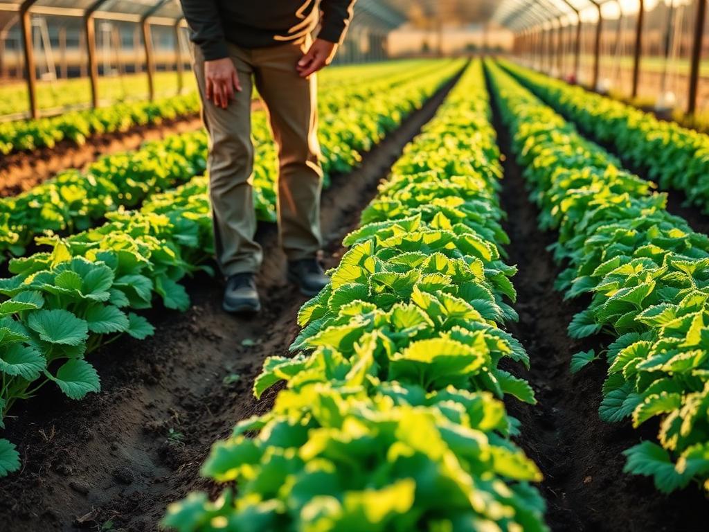 Sustainable regenerative agriculture rows of crops